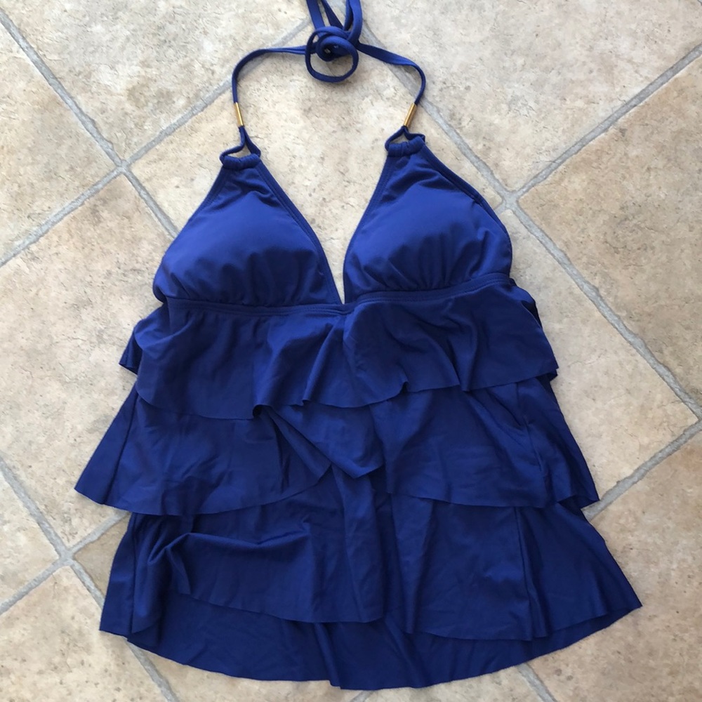 NWOT Royal blue tiered halter swimsuit top